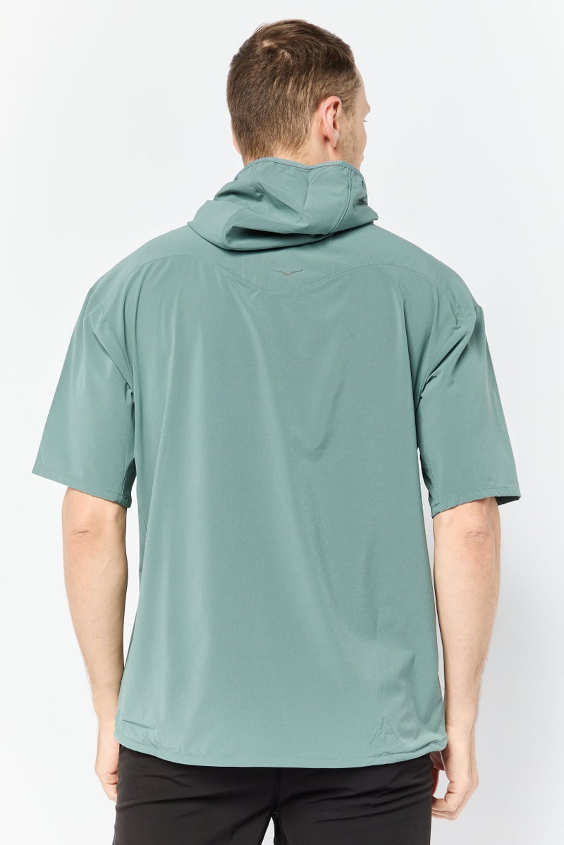 Hoka جاكيت تدريب قصير الأكمام للرجال، رياضي، لون أخضر رمادي - Image 4